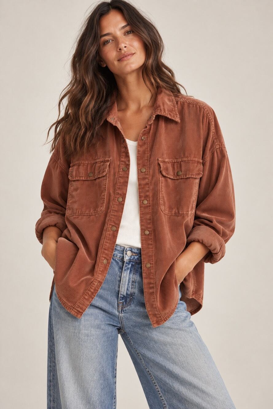 Aerie OFFLINE Rust Corduroy Shacket Oversized Button Front Jacket Small